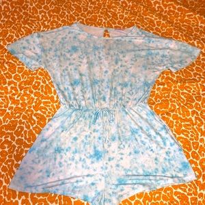 Blue and white tie-dyed romper